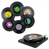 6pcs Vinyl Disk Coasters With Vinyl Record Player Holder